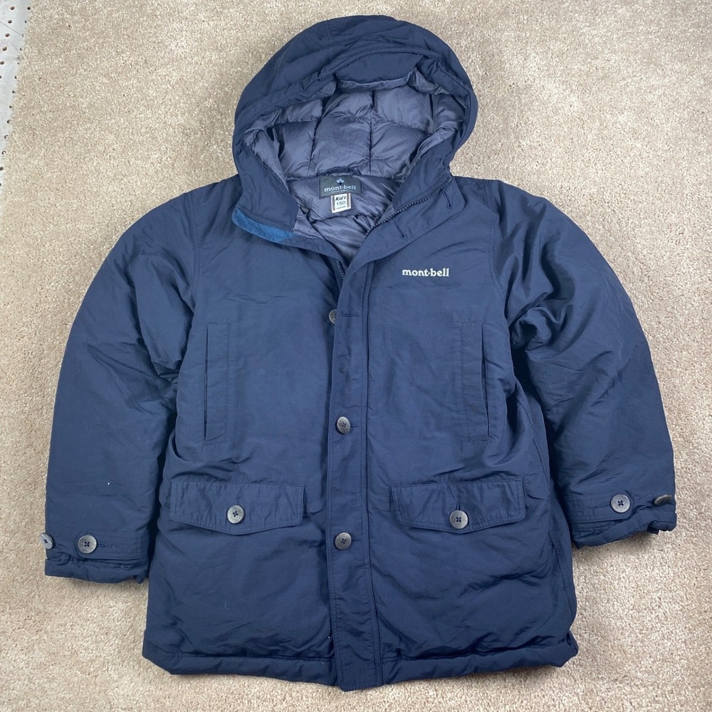 Mont-bell Down Husky Coat Kids 150 Parka Navy Blue Puffer Hooded‎ 1101515